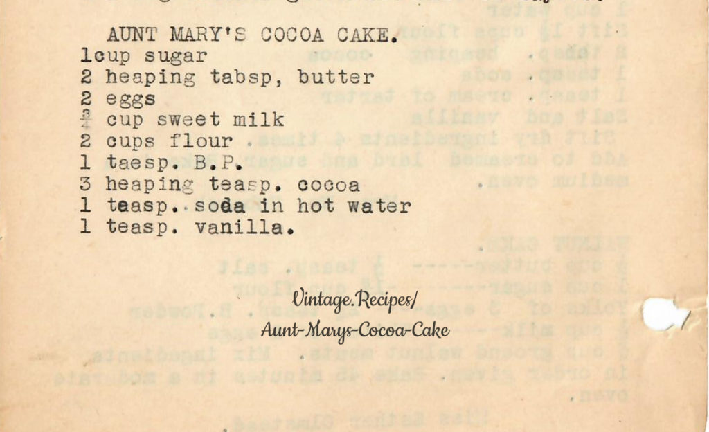 Aunt Mary's Cocoa Cake