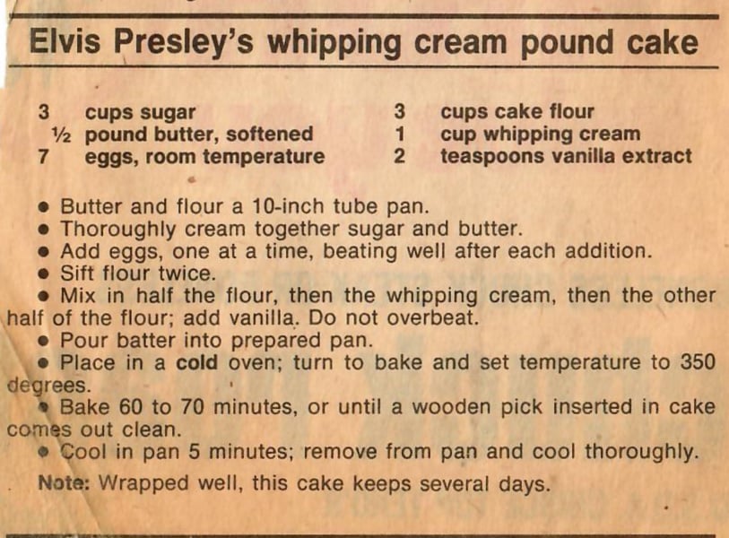 Elvis Presley's Whipping Cream Pound Cake