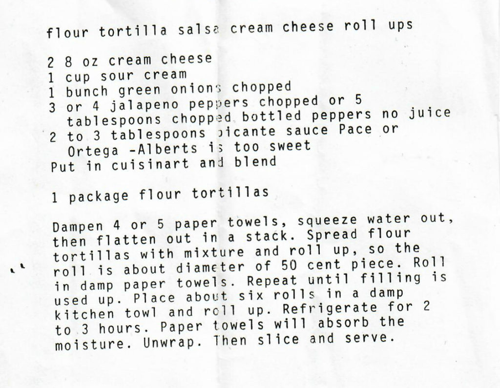 Flour Tortilla Salsa Cream Cheese Roll Ups