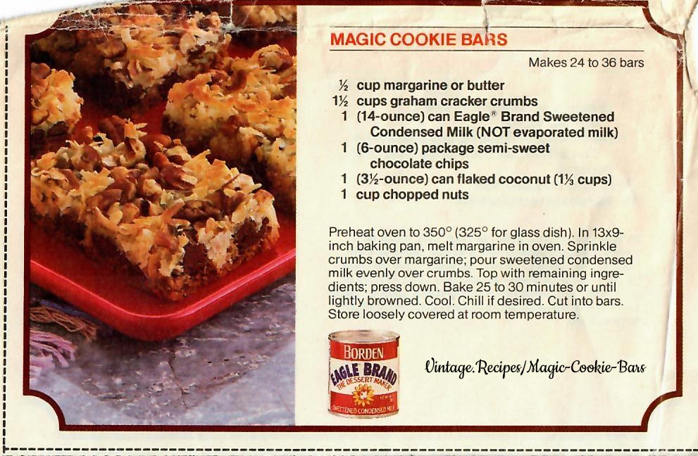 Clipped vintage recipe for Magic Cookie Bars